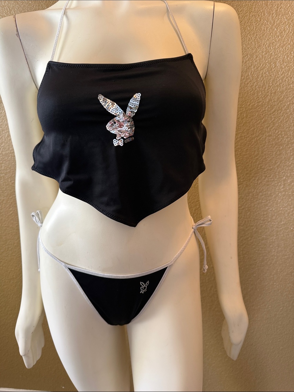 PLAYBOY Black Sequin Bunny Two-Piece Swim Set